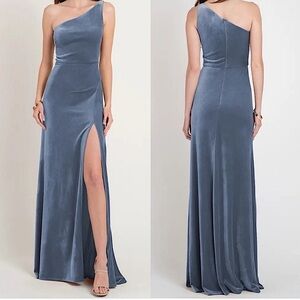 Jenny Yoo Cybill One Should Velvet Gown | Chambray Bluestone | Size 4